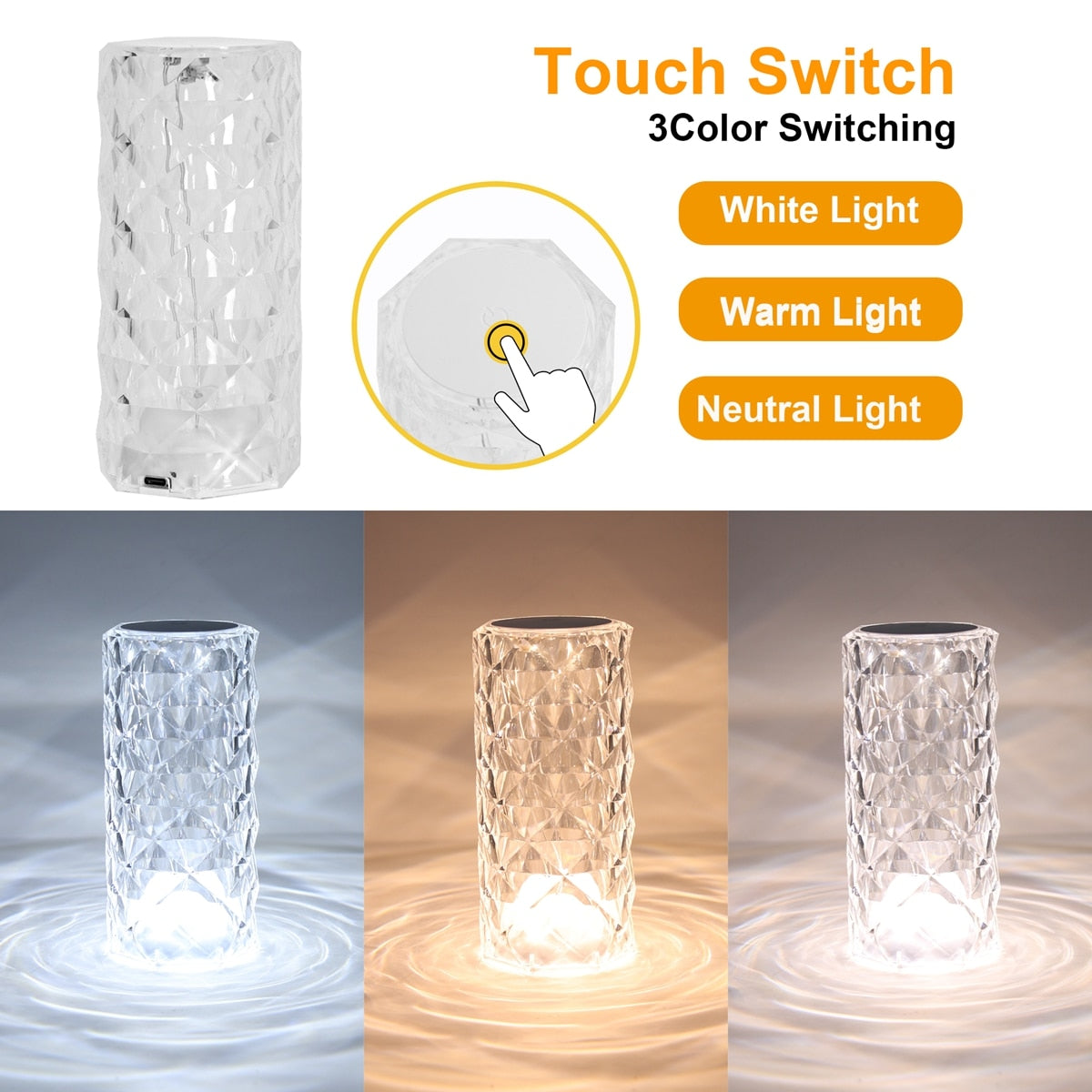 Crystal Table Led Night Light Touch Lamp