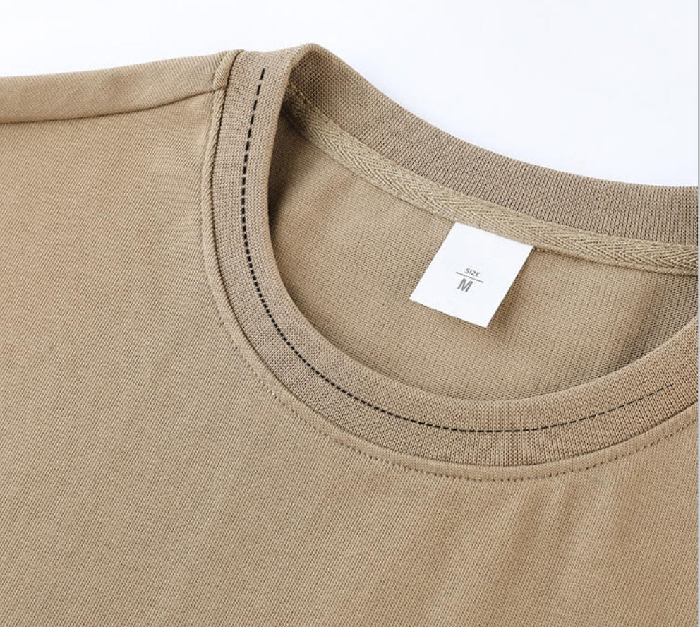 Hgn-End Quality Oversized Heavy Weight 100% Cotton T-shirt for Men Short Sleeve Tee Solid Color