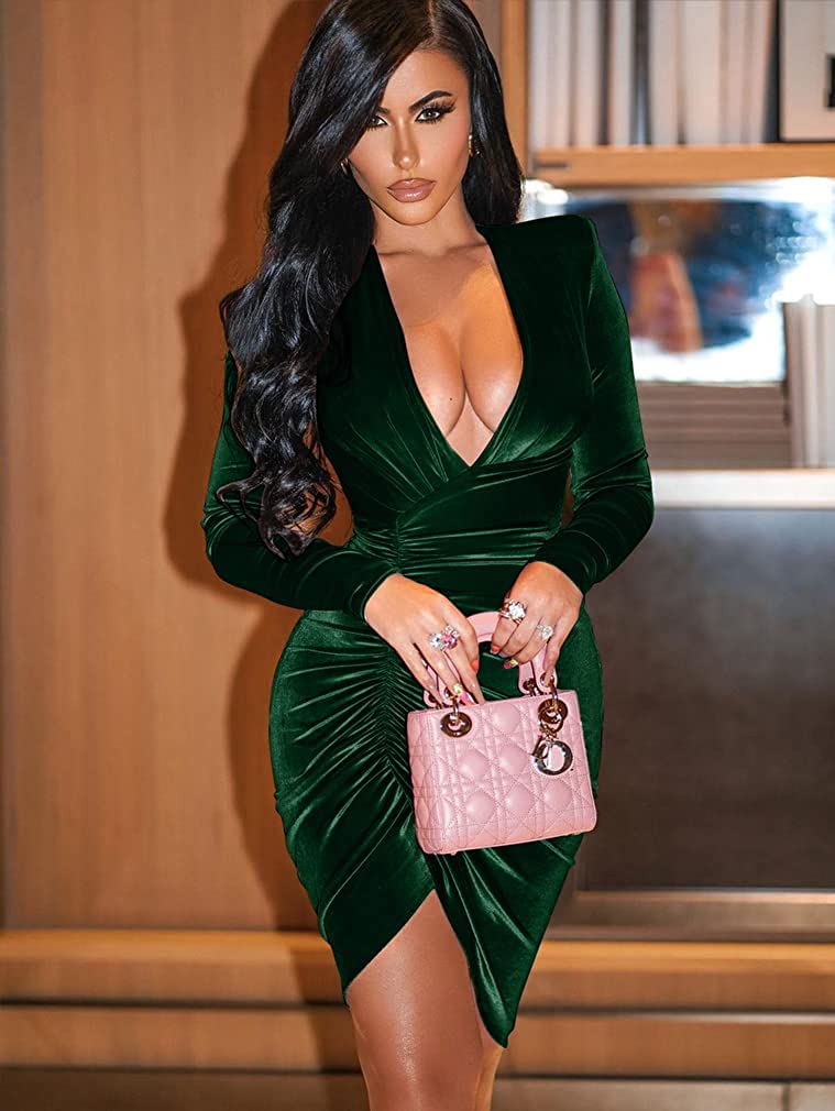 Women's Sexy Long Sleeve V Neck Cocktail Dress