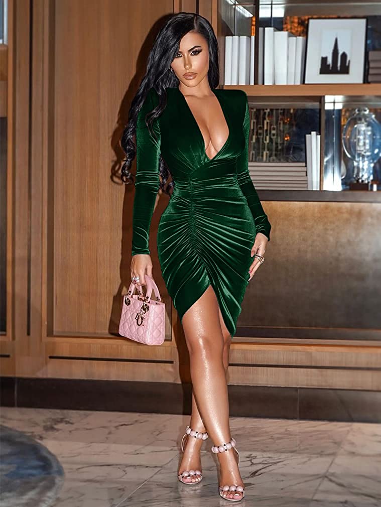 Women's Sexy Long Sleeve V Neck Cocktail Dress