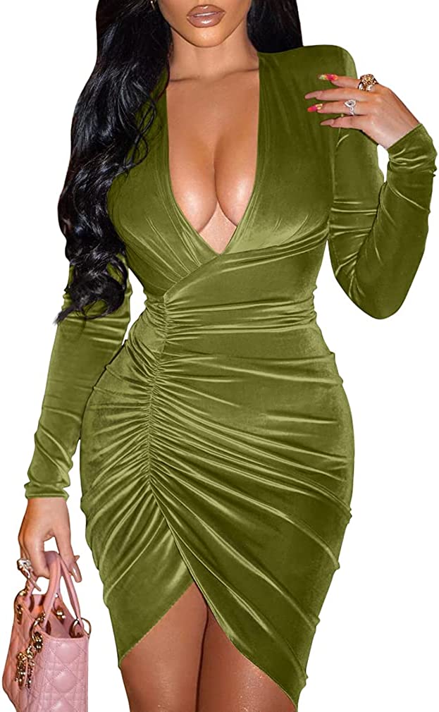 Women's Sexy Long Sleeve V Neck Cocktail Dress