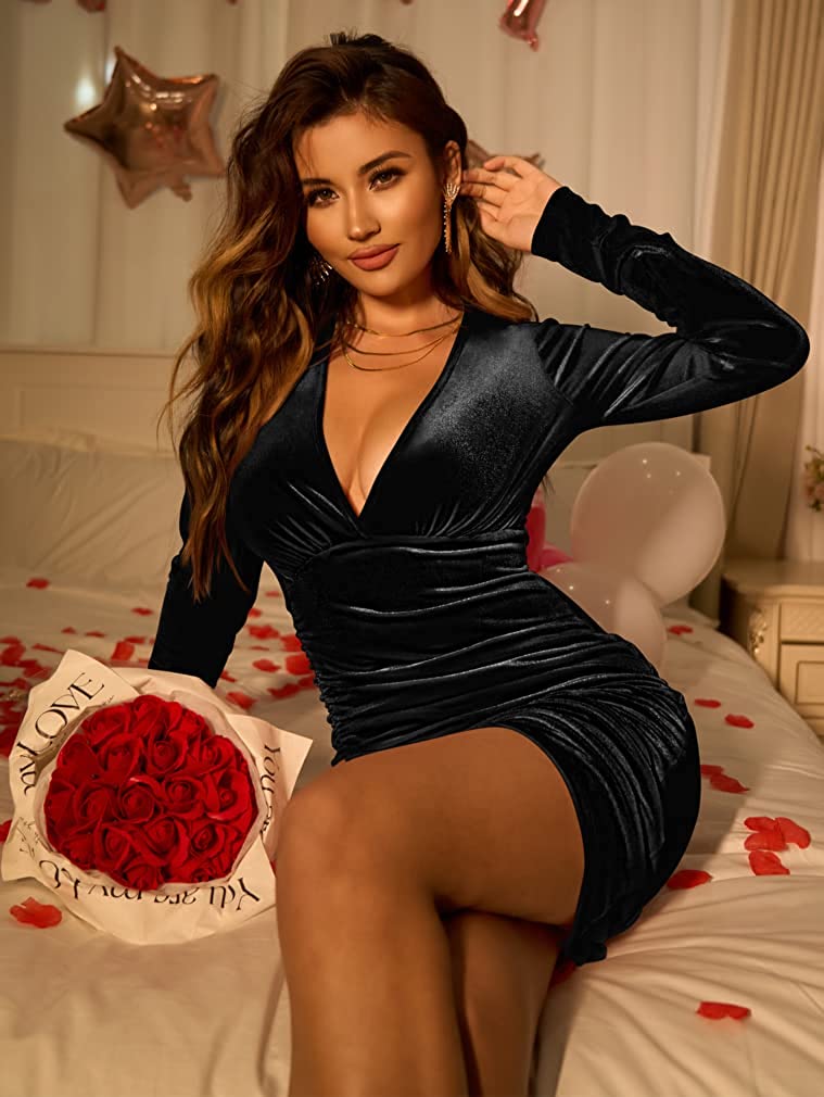 Women's Sexy Long Sleeve V Neck Cocktail Dress