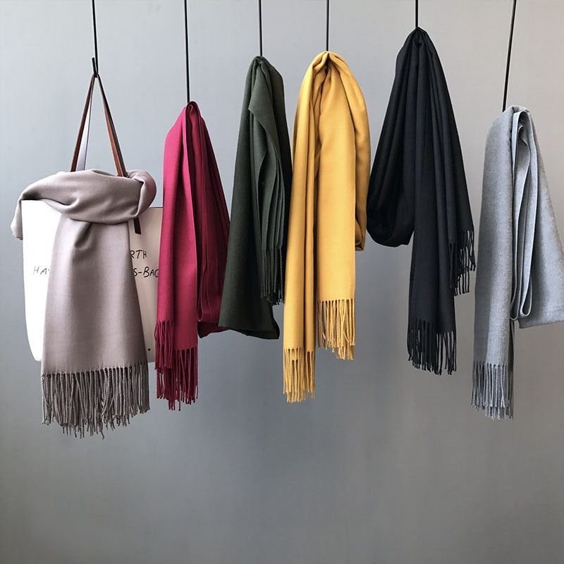 Long Acrylic Solid Color Warm Shawl