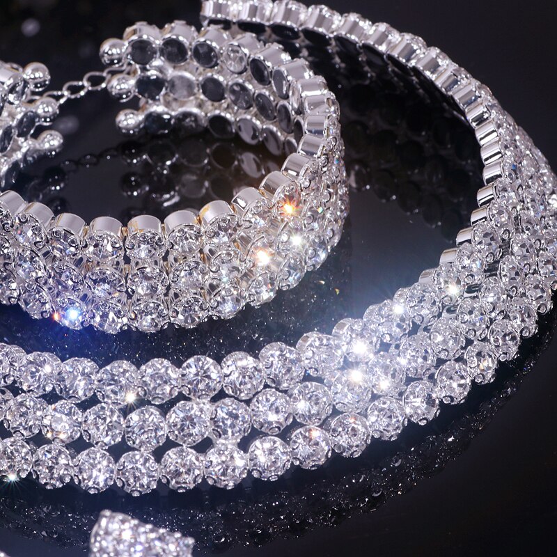 Rhinestone Crystal Choker Necklace Earrings And Bracelet Set