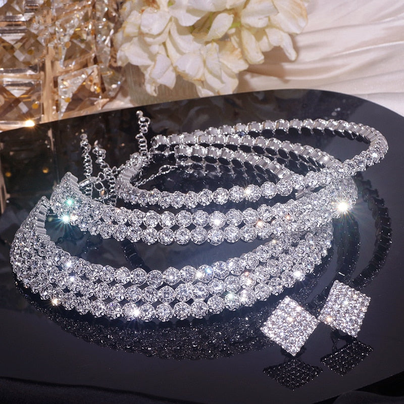 Rhinestone Crystal Choker Necklace Earrings And Bracelet Set
