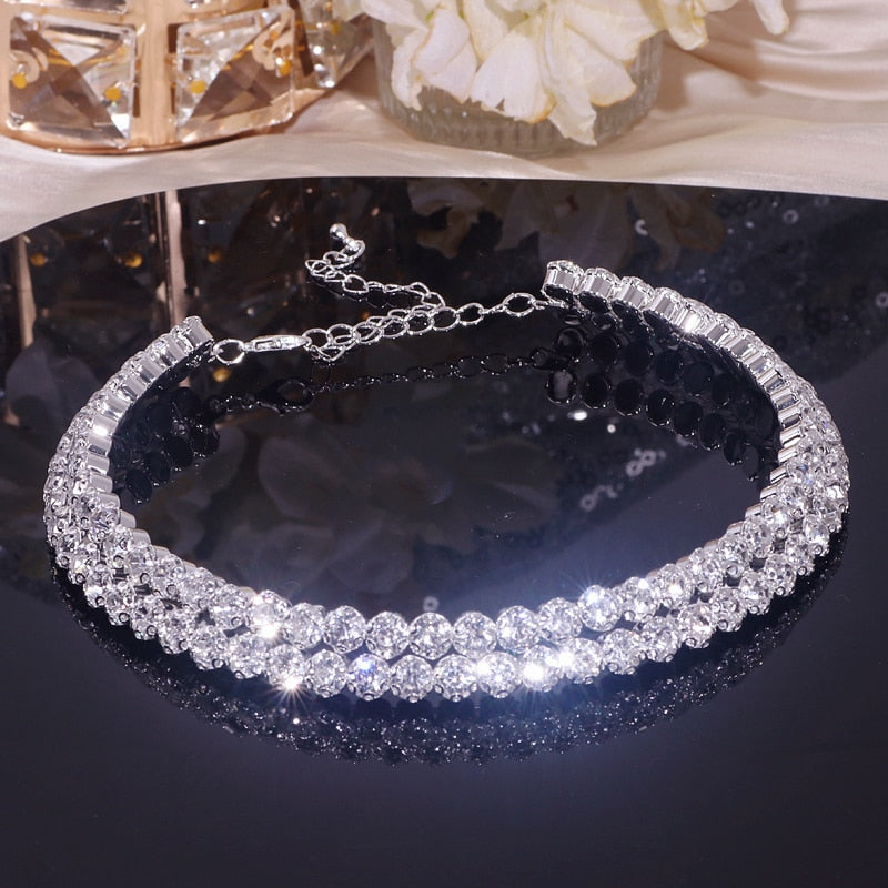 Rhinestone Crystal Choker Necklace Earrings And Bracelet Set