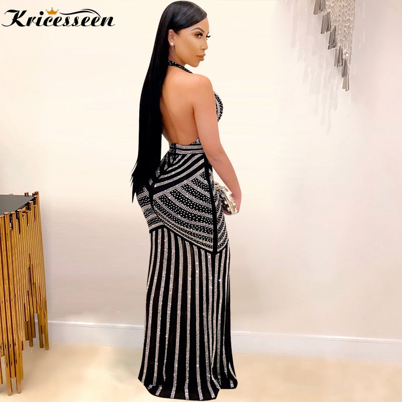 Black Halter Backless See Through Bodycon Dress