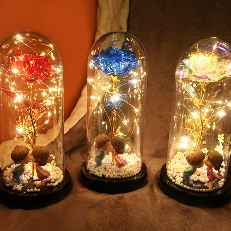 Led Rose Eternal Artificial Flower With Dome Fairy String Lights