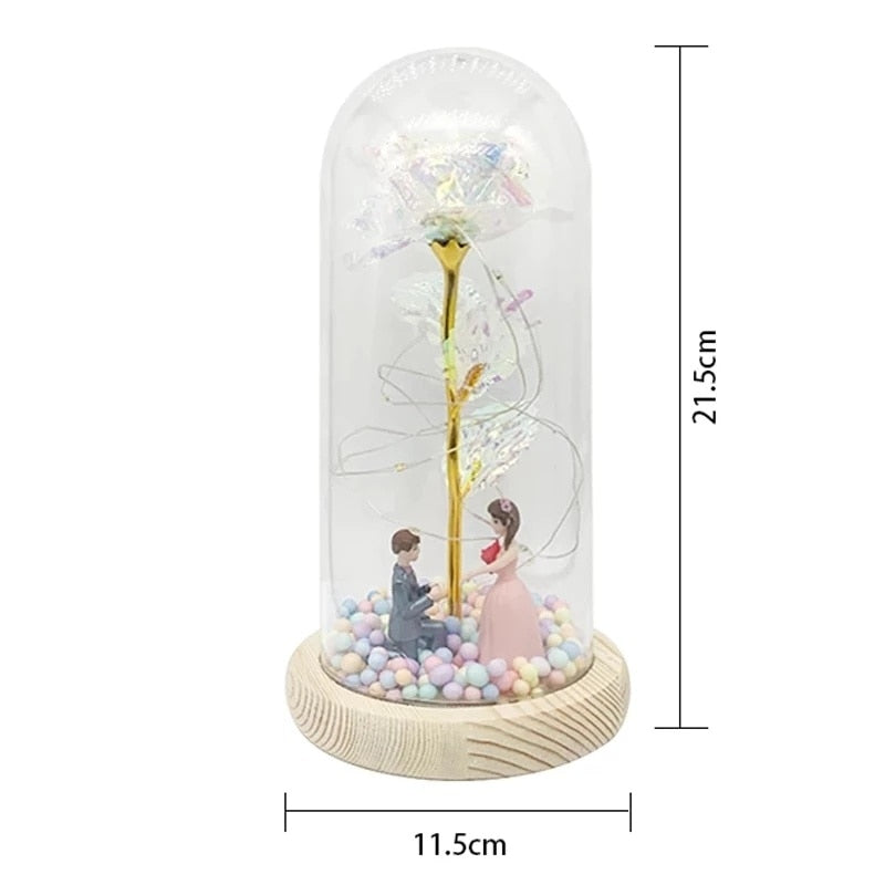 Led Rose Eternal Artificial Flower With Dome Fairy String Lights