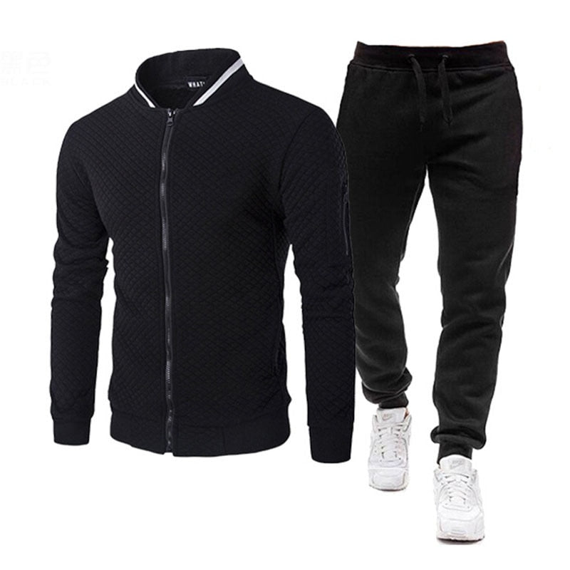 Mens Fitness Suit Two Pieces Long Sleeve Jacket + Pants Casual