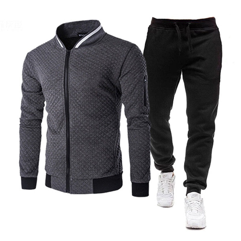 Mens Fitness Suit Two Pieces Long Sleeve Jacket + Pants Casual