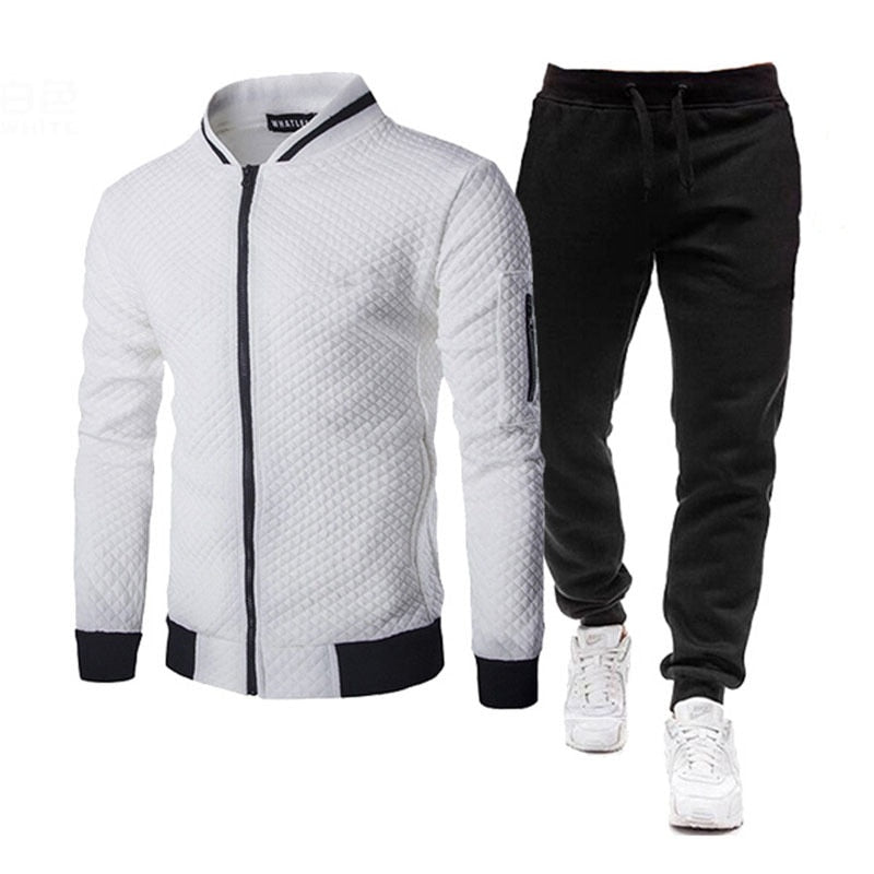 Mens Fitness Suit Two Pieces Long Sleeve Jacket + Pants Casual