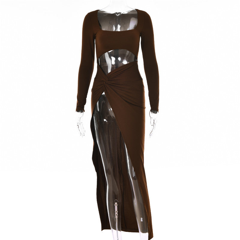 Long Sleeve Elegant Dress with Square Collar