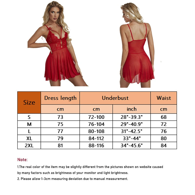 Women's Sexy Lace Bow Lingerie Pajamas Set.