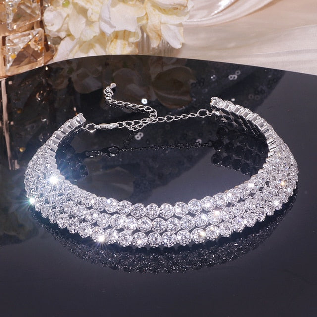 Rhinestone Crystal Choker Necklace Earrings And Bracelet Set
