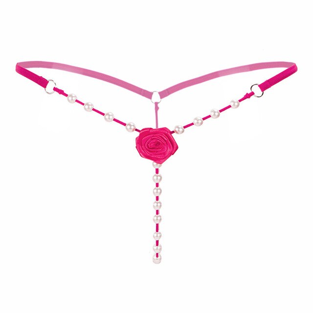 Woman Sexy Panties Pearl Open Crotch Thongs Briefs. Rose Crotchless Underpants.