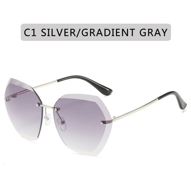 2020 New Fashion Brand Design Vintage Rimless Pilot Sunglasses Women Men Retro Cutting Lens Gradient Sun Glasses Female Uv400 - Sunglasses