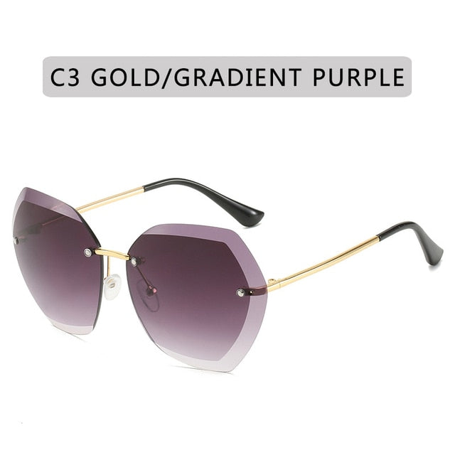 2020 New Fashion Brand Design Vintage Rimless Pilot Sunglasses Women Men Retro Cutting Lens Gradient Sun Glasses Female Uv400 - Sunglasses