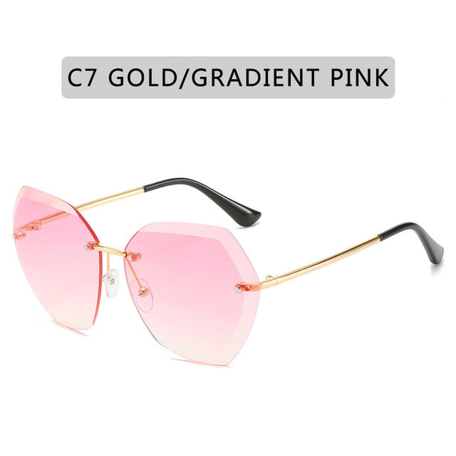2020 New Fashion Brand Design Vintage Rimless Pilot Sunglasses Women Men Retro Cutting Lens Gradient Sun Glasses Female Uv400 - Sunglasses