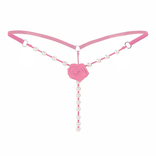 Woman Sexy Panties Pearl Open Crotch Thongs Briefs. Rose Crotchless Underpants.