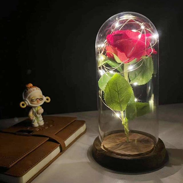 Led Rose Eternal Artificial Flower With Dome Fairy String Lights