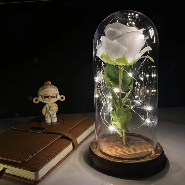 Led Rose Eternal Artificial Flower With Dome Fairy String Lights