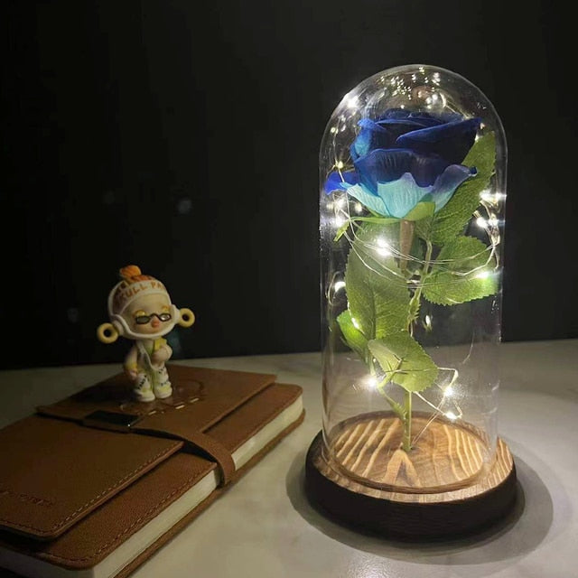 Led Rose Eternal Artificial Flower With Dome Fairy String Lights