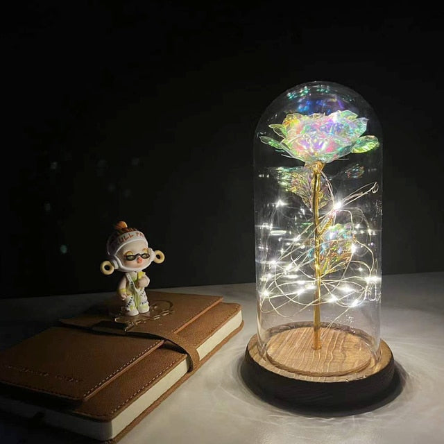 Led Rose Eternal Artificial Flower With Dome Fairy String Lights