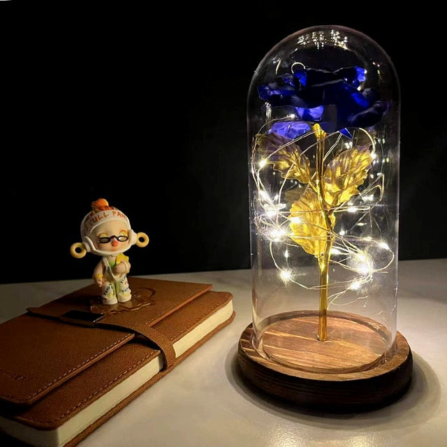 Led Rose Eternal Artificial Flower With Dome Fairy String Lights