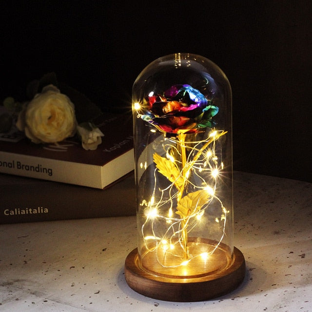 Led Rose Eternal Artificial Flower With Dome Fairy String Lights