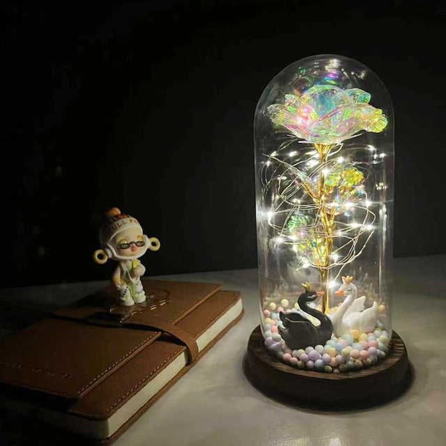 Led Rose Eternal Artificial Flower With Dome Fairy String Lights