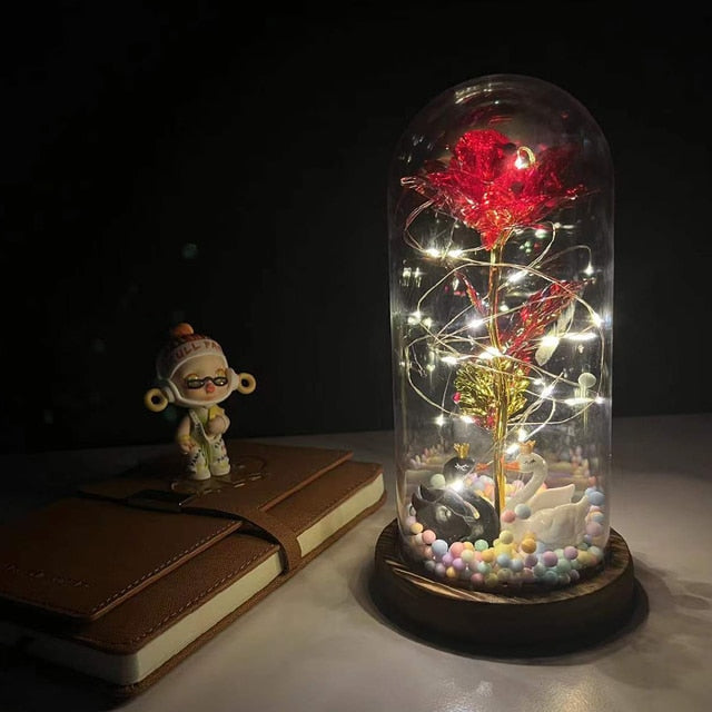 Led Rose Eternal Artificial Flower With Dome Fairy String Lights