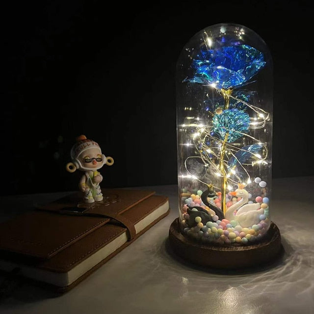 Led Rose Eternal Artificial Flower With Dome Fairy String Lights