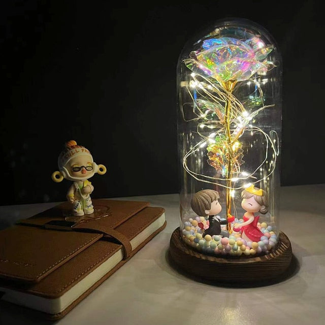 Led Rose Eternal Artificial Flower With Dome Fairy String Lights