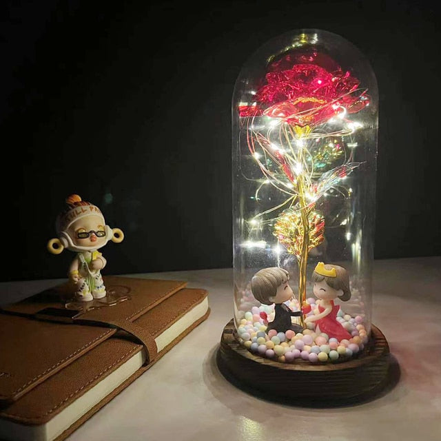 Led Rose Eternal Artificial Flower With Dome Fairy String Lights