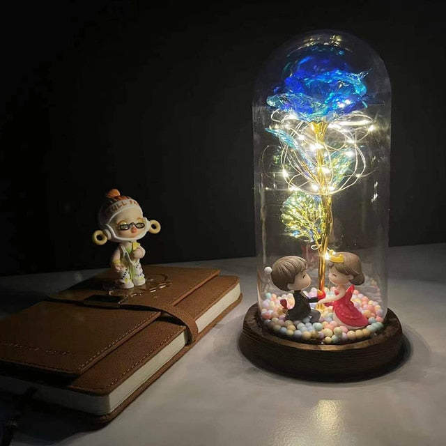 Led Rose Eternal Artificial Flower With Dome Fairy String Lights