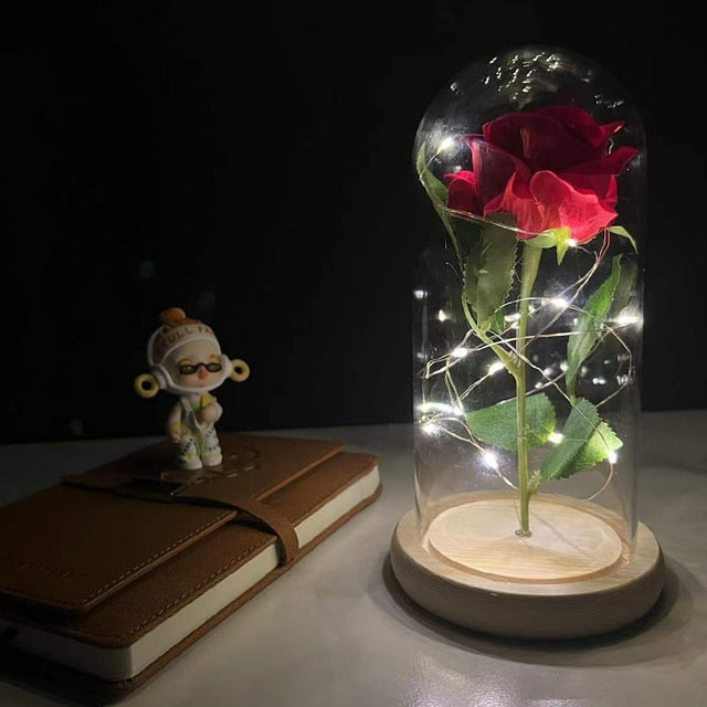 Led Rose Eternal Artificial Flower With Dome Fairy String Lights