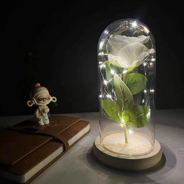 Led Rose Eternal Artificial Flower With Dome Fairy String Lights