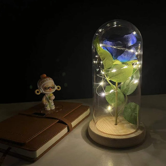 Led Rose Eternal Artificial Flower With Dome Fairy String Lights