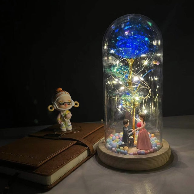 Led Rose Eternal Artificial Flower With Dome Fairy String Lights