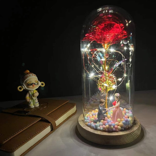 Led Rose Eternal Artificial Flower With Dome Fairy String Lights