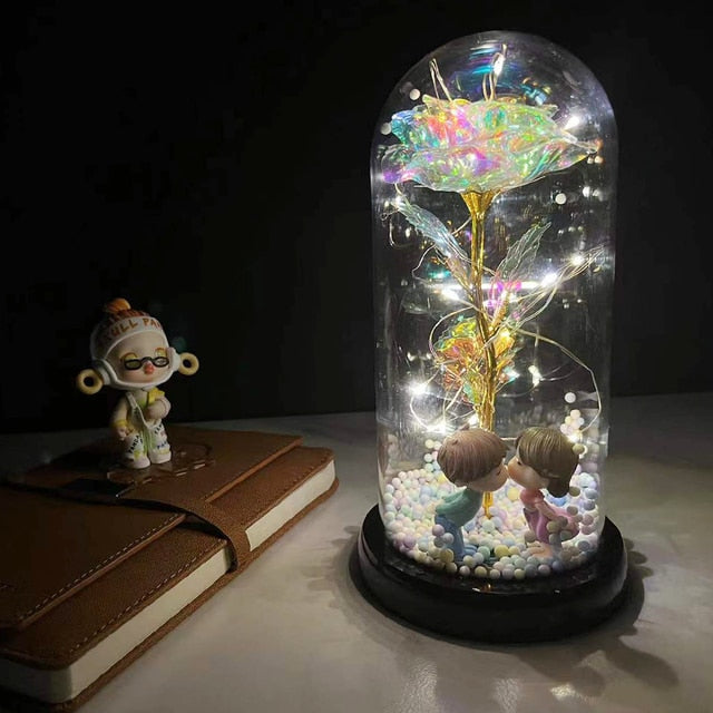 Led Rose Eternal Artificial Flower With Dome Fairy String Lights