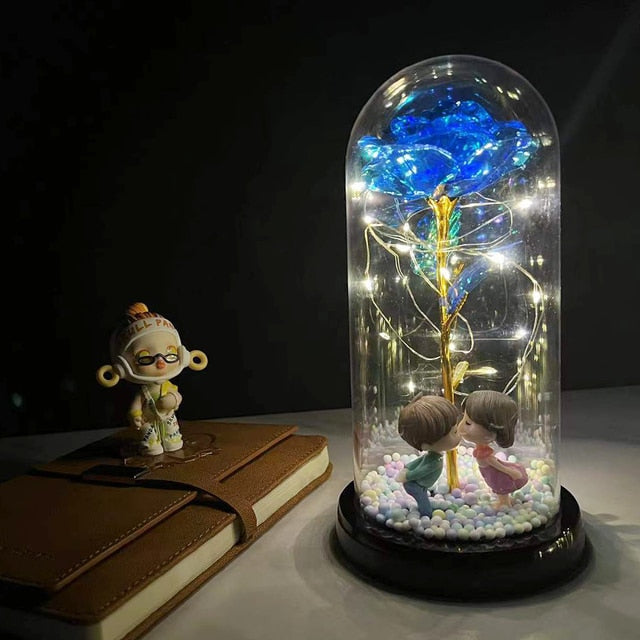 Led Rose Eternal Artificial Flower With Dome Fairy String Lights