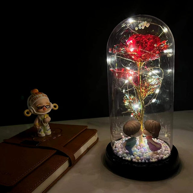 Led Rose Eternal Artificial Flower With Dome Fairy String Lights