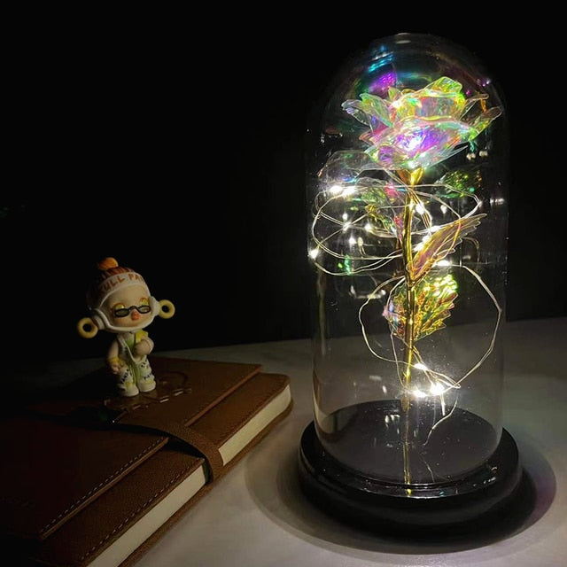 Led Rose Eternal Artificial Flower With Dome Fairy String Lights