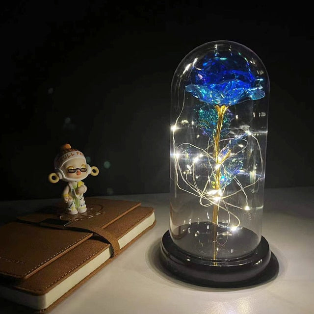Led Rose Eternal Artificial Flower With Dome Fairy String Lights