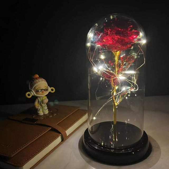 Led Rose Eternal Artificial Flower With Dome Fairy String Lights