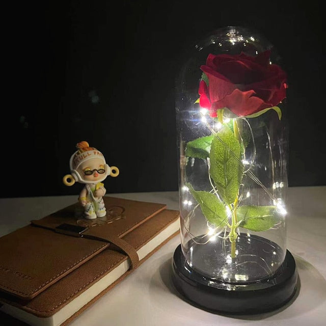 Led Rose Eternal Artificial Flower With Dome Fairy String Lights