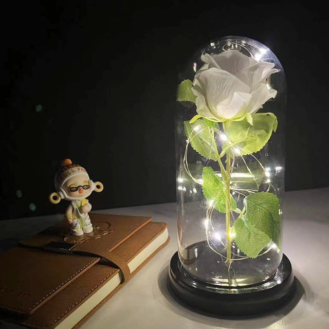Led Rose Eternal Artificial Flower With Dome Fairy String Lights