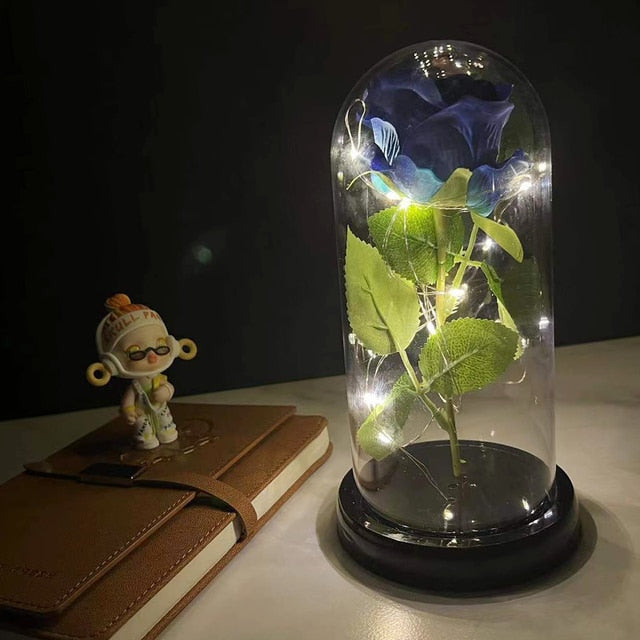 Led Rose Eternal Artificial Flower With Dome Fairy String Lights